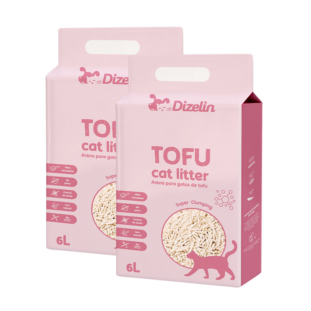 Arena para gato de tofu 6L-12L-18L-24L-30L-36L-42L-48L - Biodegradable y respetuosa con el medio ambiente
