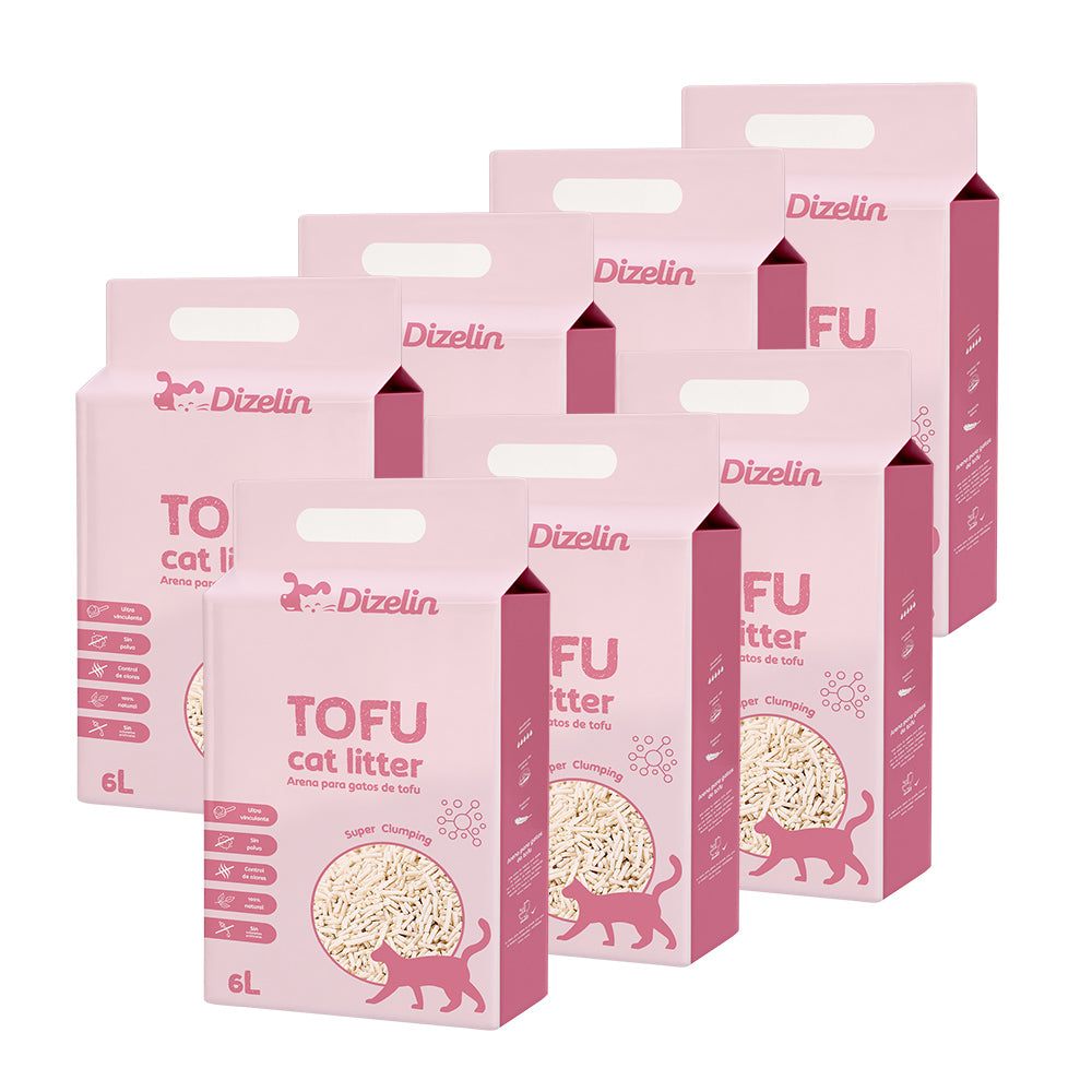 Arena para gato de tofu 6L-12L-18L-24L-30L-36L-42L-48L - Biodegradable y respetuosa con el medio ambiente