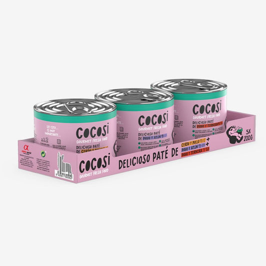 Cocosi Paté para perros Multisabor 200gx3 cerdo y pollo,pavo y atún,pavo y ternera