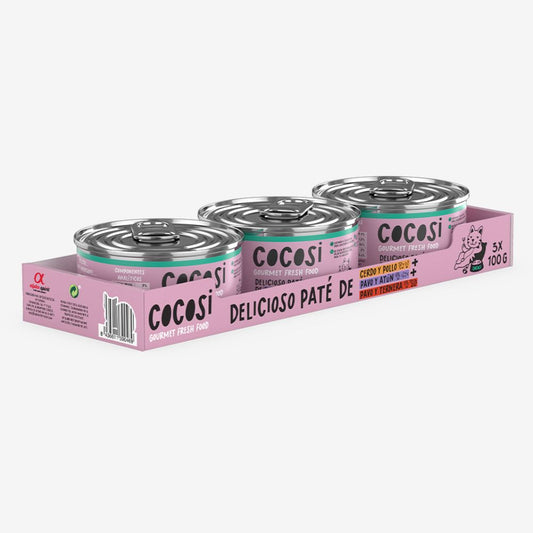 Cocosi Paté para Gatos multisabor 100gx 3 cerdo y pollo,pavo y atún,pavo y ternera
