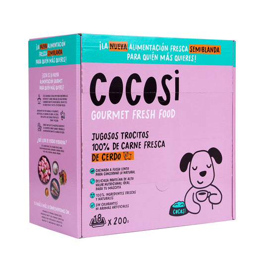 Cocosi Comida semihúmeda para perros sabor cerdo 3,6kg,18 dosis de 200g