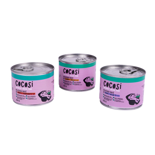 Cocosi Paté para perros Multisabor 200gx3 cerdo y pollo,pavo y atún,pavo y ternera