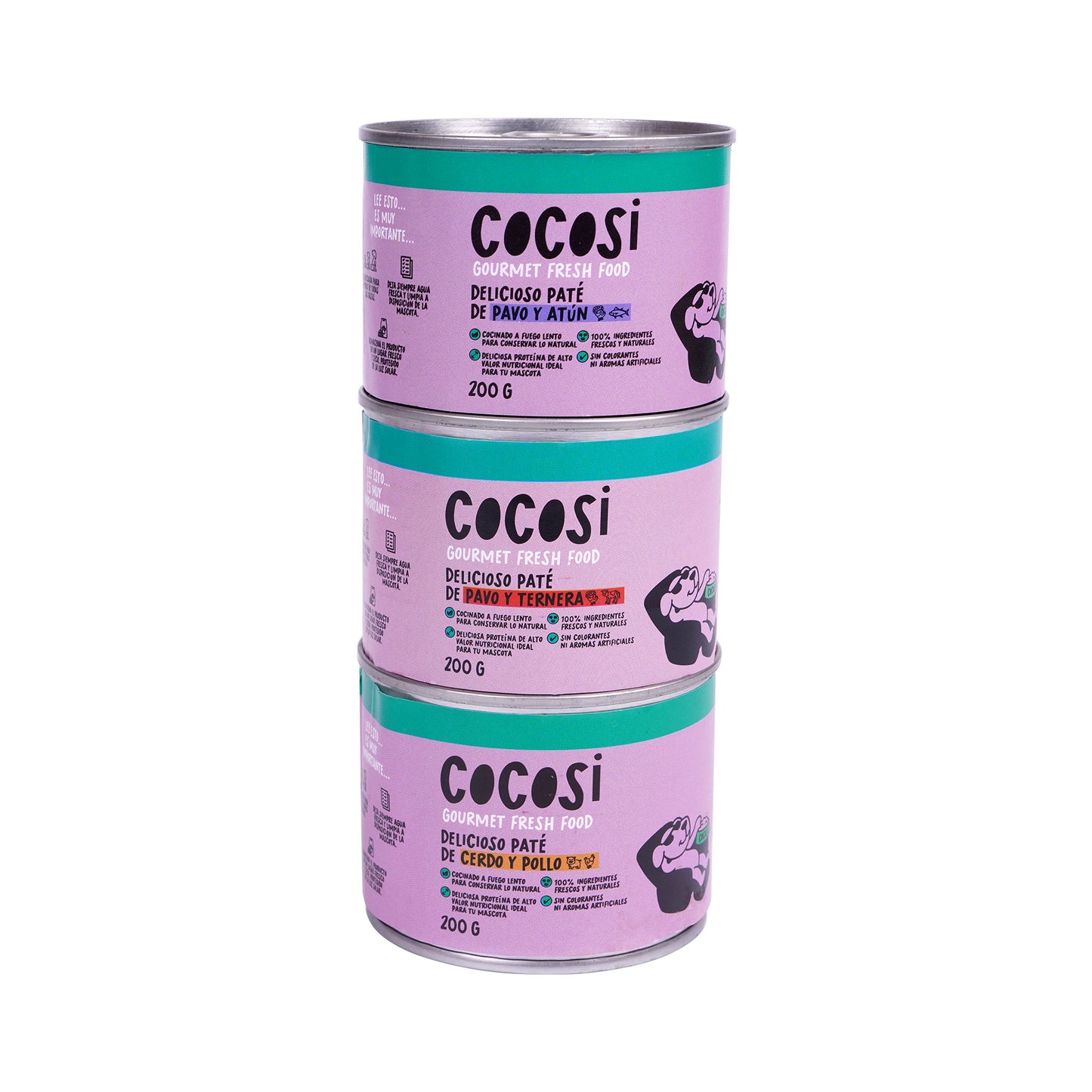 Cocosi Paté para perros Multisabor 200gx3 cerdo y pollo,pavo y atún,pavo y ternera