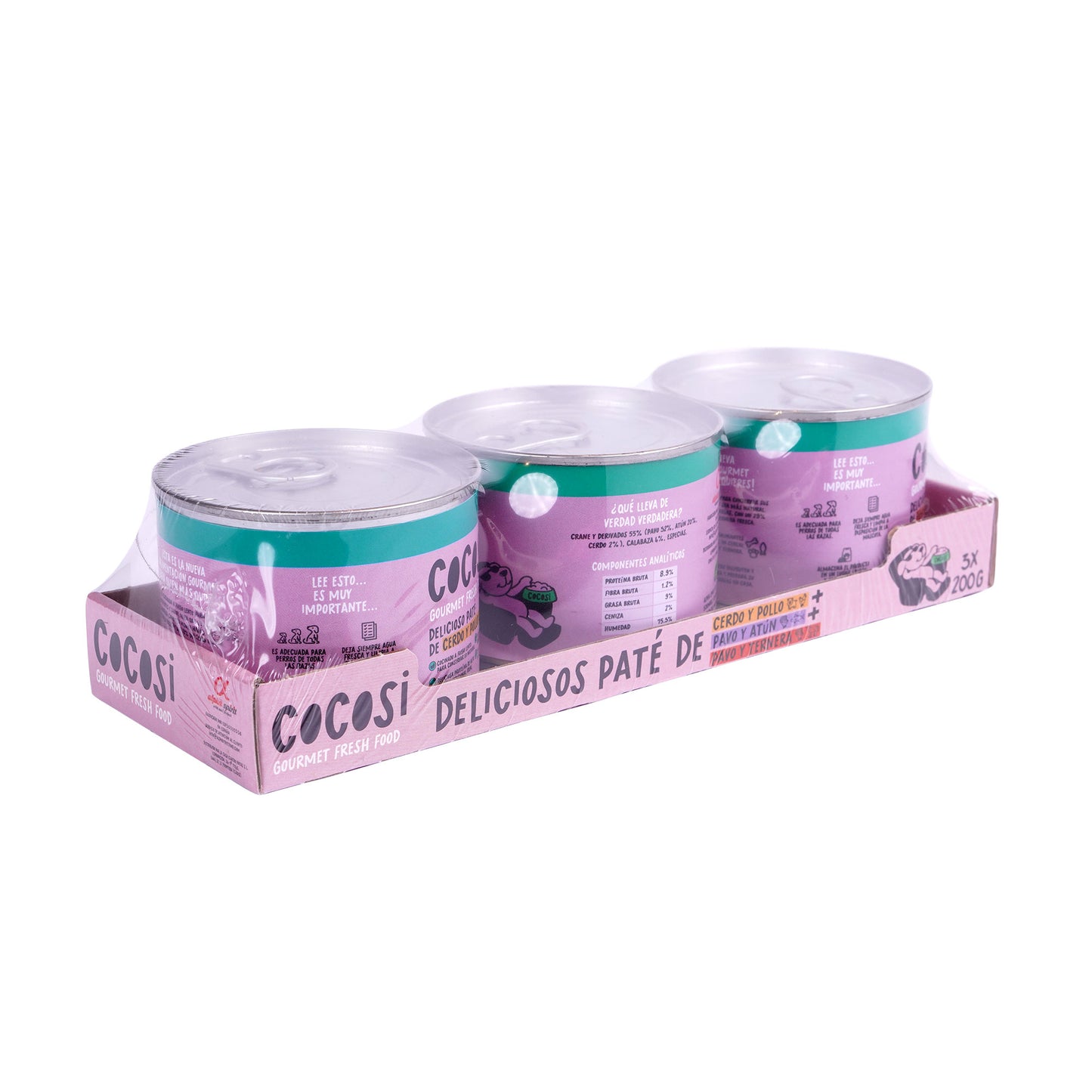 Cocosi Paté para perros Multisabor 200gx3 cerdo y pollo,pavo y atún,pavo y ternera