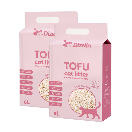 Arena para gato de tofu 6L-12L-18L-24L-30L-36L-42L-48L - Biodegradable y respetuosa con el medio ambiente