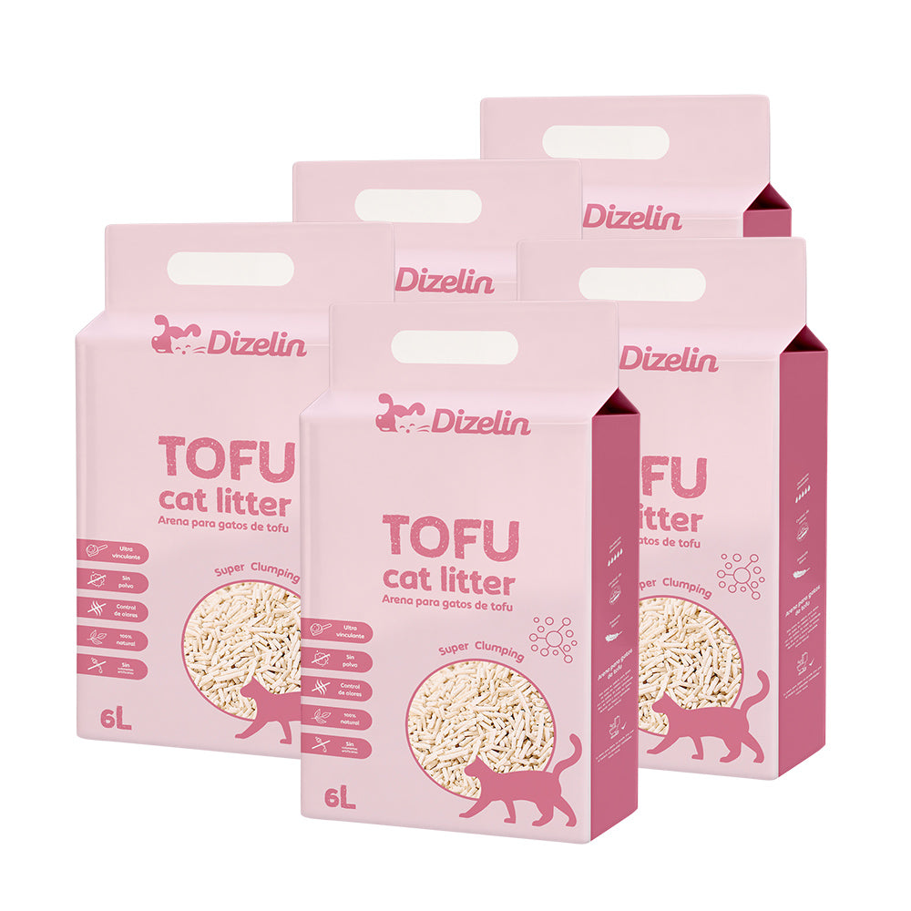 Arena para gato de tofu 6L-12L-18L-24L-30L-36L-42L-48L - Biodegradable y respetuosa con el medio ambiente